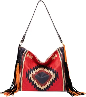 Canvas Tote Bags for Women Handbag Tote Purse with Zipper Ladies Ethnic Travel Tassel Hobo and Shoulder Handbags