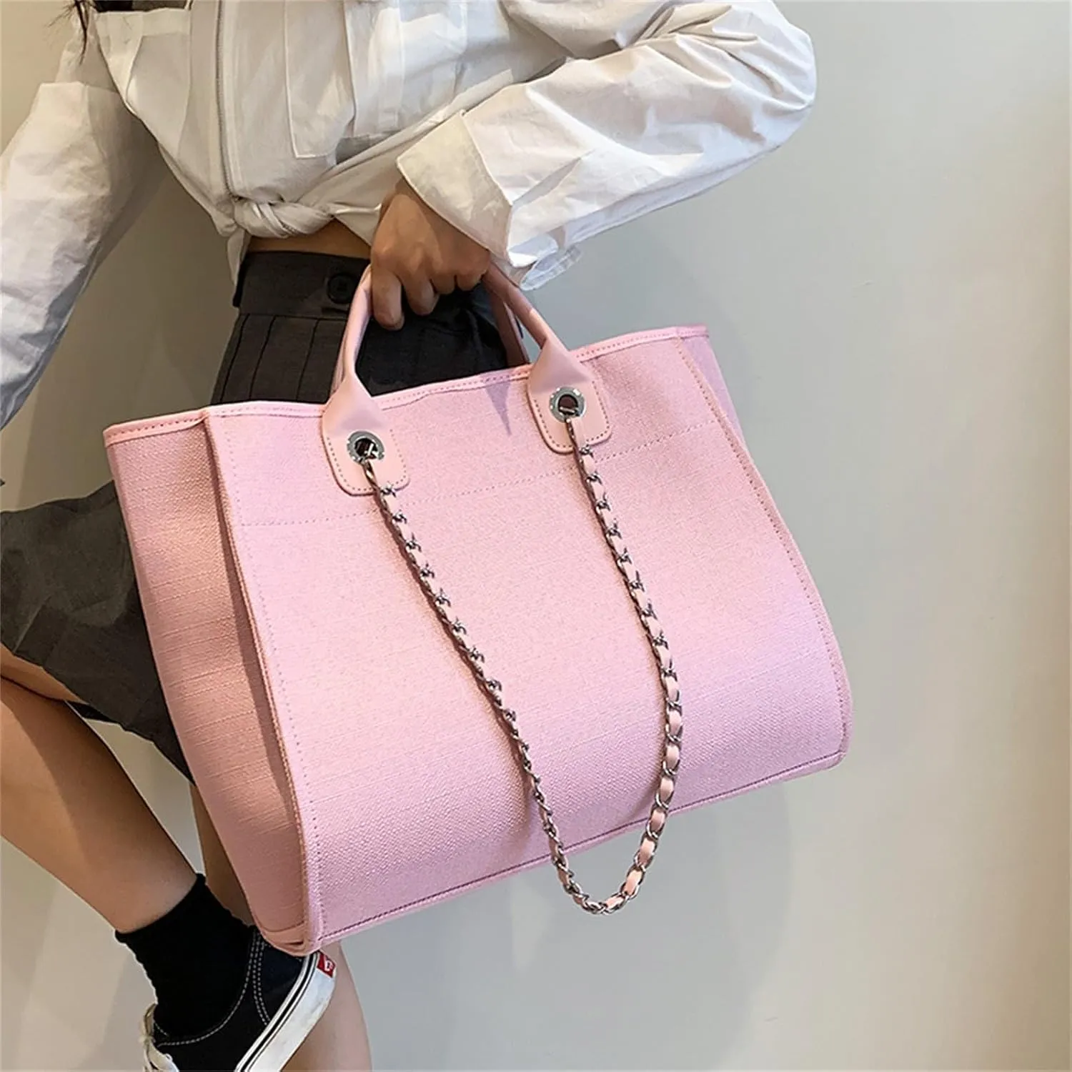 Canvas Tote Handbags for Women Women's Bag Shoulder Handbag Canvas Chain Tote Bag Travel Work School