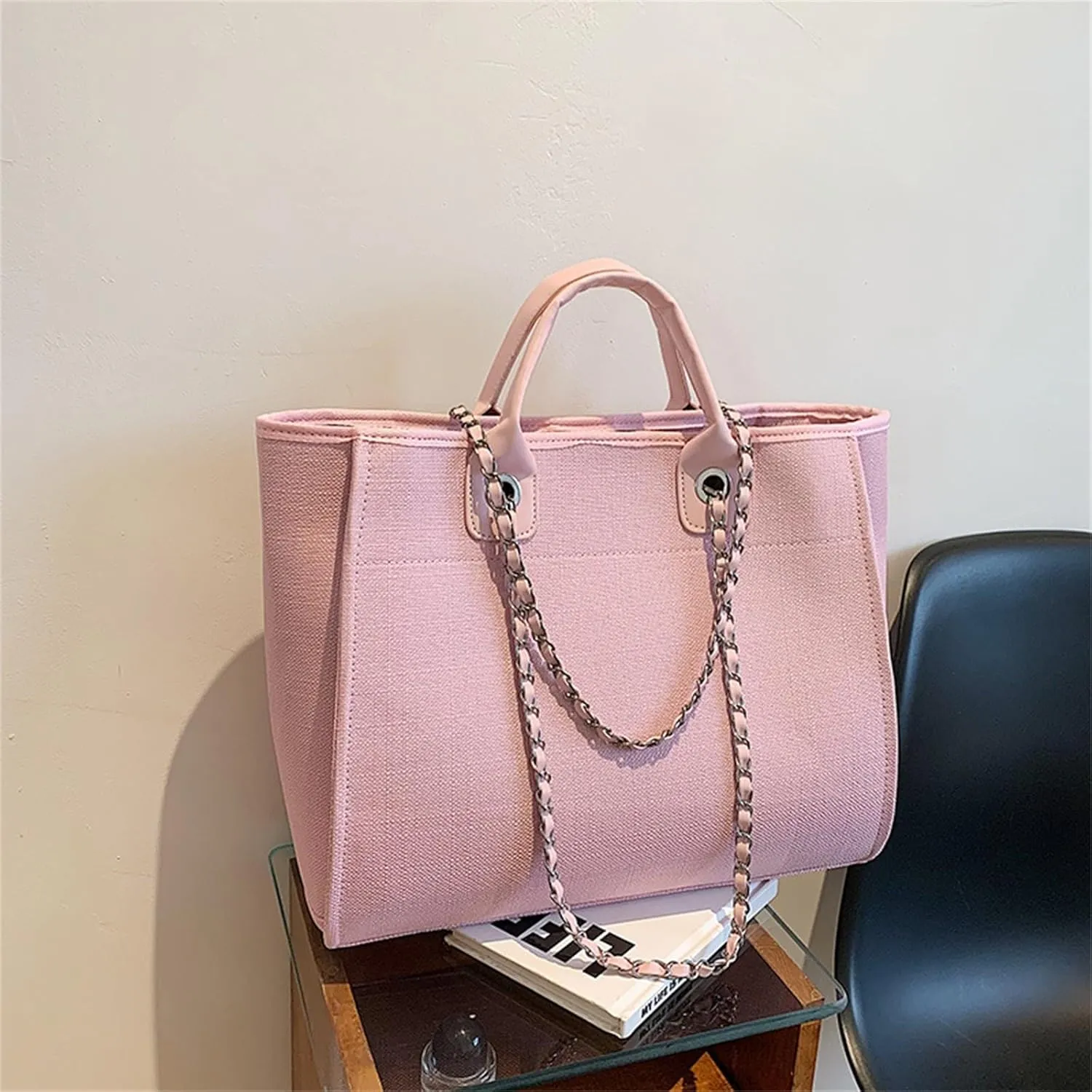 Canvas Tote Handbags for Women Women's Bag Shoulder Handbag Canvas Chain Tote Bag Travel Work School