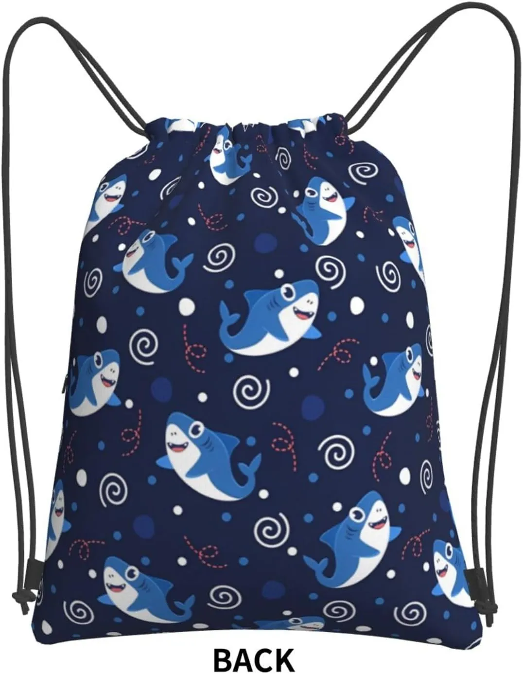 Cartoon cute shark (2) Drawstring Backpack Unisex Gym Bags Sport String Bag for Hiking Yoga Travel Swimming Beach 15 X 18 Inch