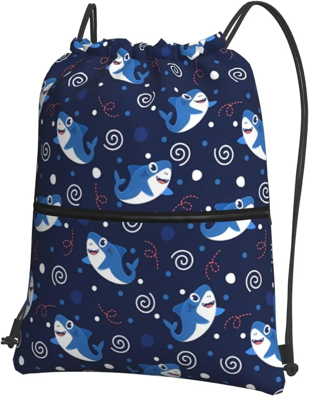 Cartoon cute shark (2) Drawstring Backpack Unisex Gym Bags Sport String Bag for Hiking Yoga Travel Swimming Beach 15 X 18 Inch