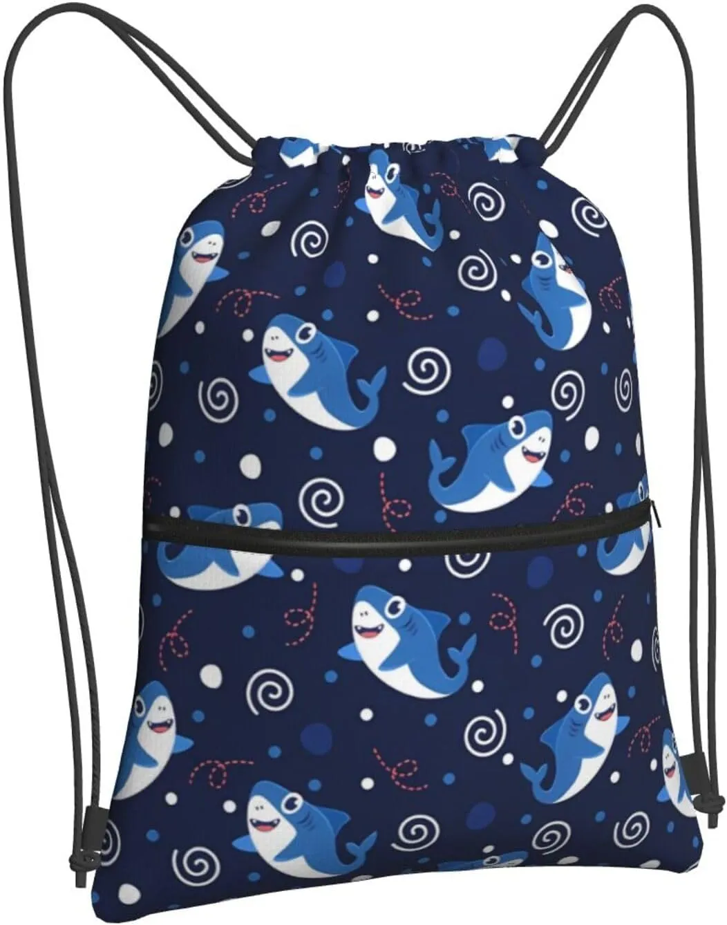 Cartoon cute shark (2) Drawstring Backpack Unisex Gym Bags Sport String Bag for Hiking Yoga Travel Swimming Beach 15 X 18 Inch