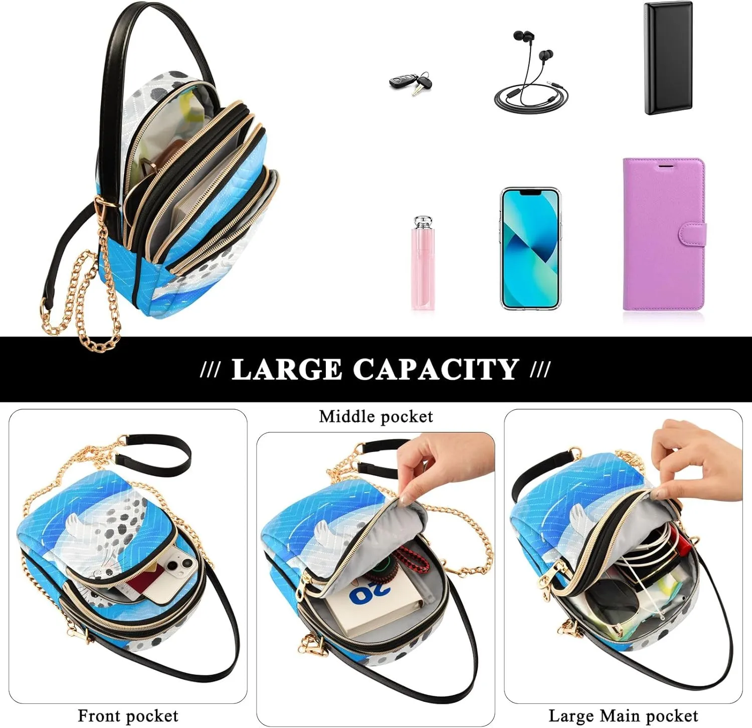 Cartoon Small Handbag Crossbody Bag for Women Quilted Bags Shoulder Purse Phone Wallet Chain Bag