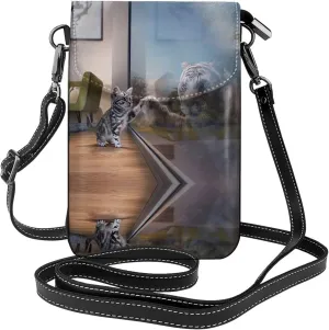Cat and Reflection Tiger animal Small Crossbody Bags, Printed Cell Phone Purse with Card Slots, Shoulder Handbag with Strap