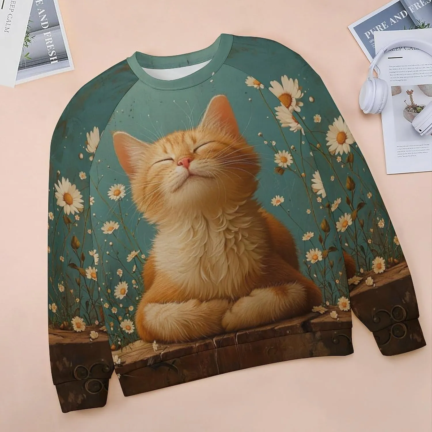 Cat Sweatshirts for Women Cute Cat Sweater Graphic Crewneck Sweatshirts Oversized Novelty Funny Sweatshirts Sweater