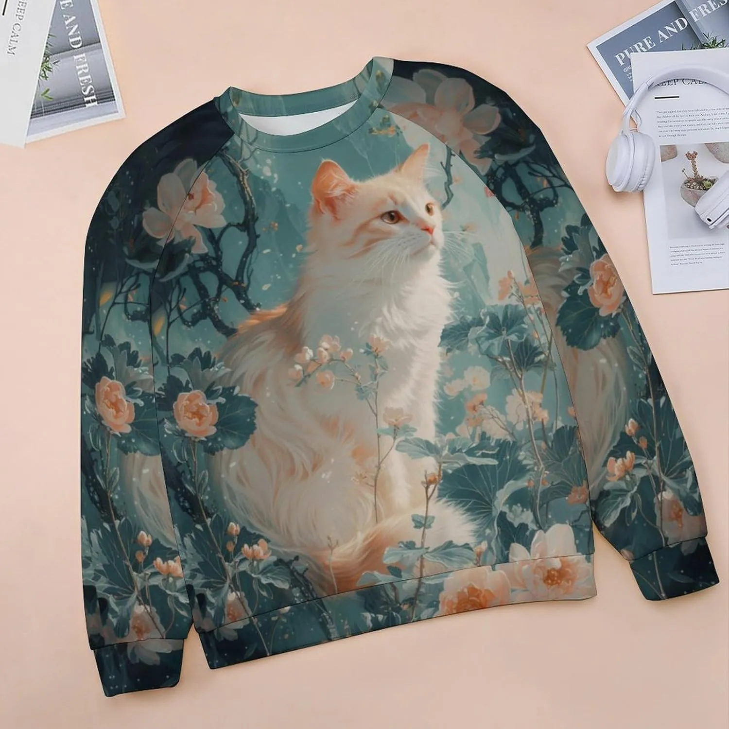 Cat Sweatshirts for Women Cute Cat Sweater Graphic Crewneck Sweatshirts Oversized Novelty Funny Sweatshirts Sweater