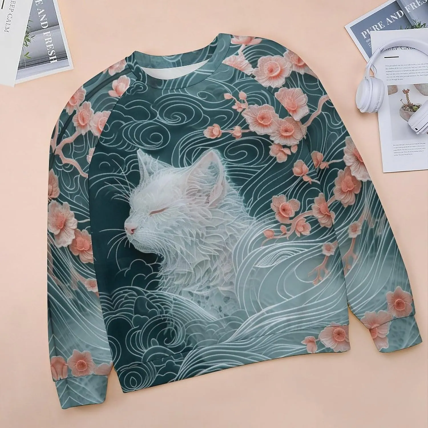 Cat Sweatshirts for Women Cute Cat Sweater Graphic Crewneck Sweatshirts Oversized Novelty Funny Sweatshirts Sweater