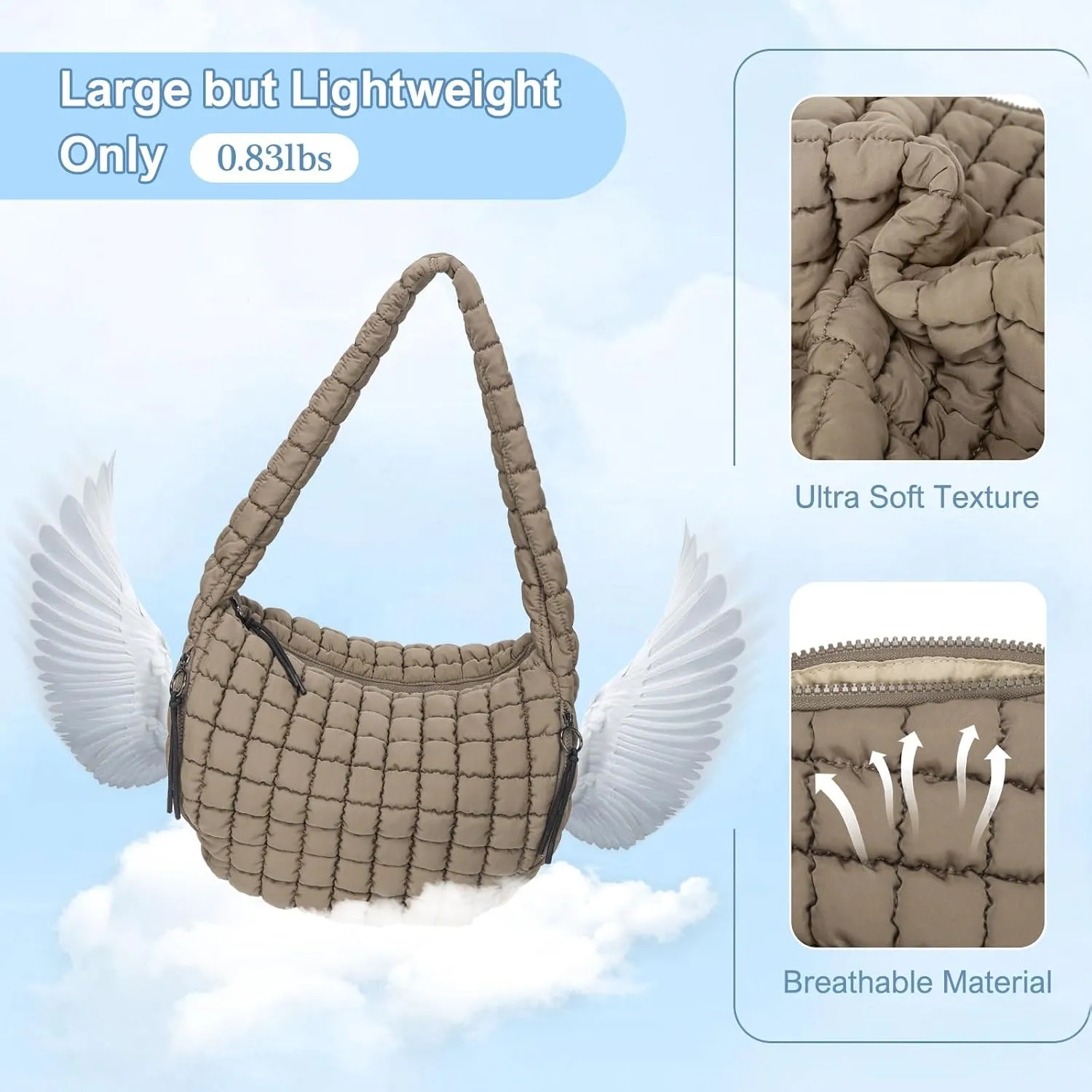 CATMICOO Puffer Tote Bag for Women: Carryall Puff Shoulder Bag for Travel - Lightweight Quilted Bag for Gym