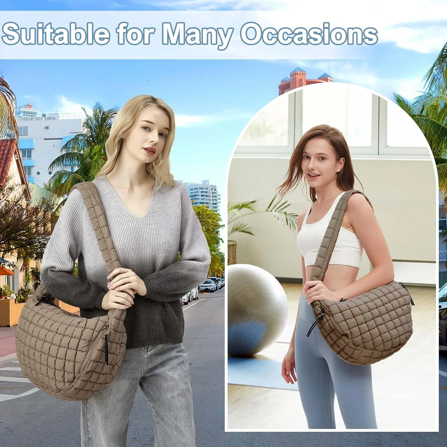 CATMICOO Puffer Tote Bag for Women: Carryall Puff Shoulder Bag for Travel - Lightweight Quilted Bag for Gym