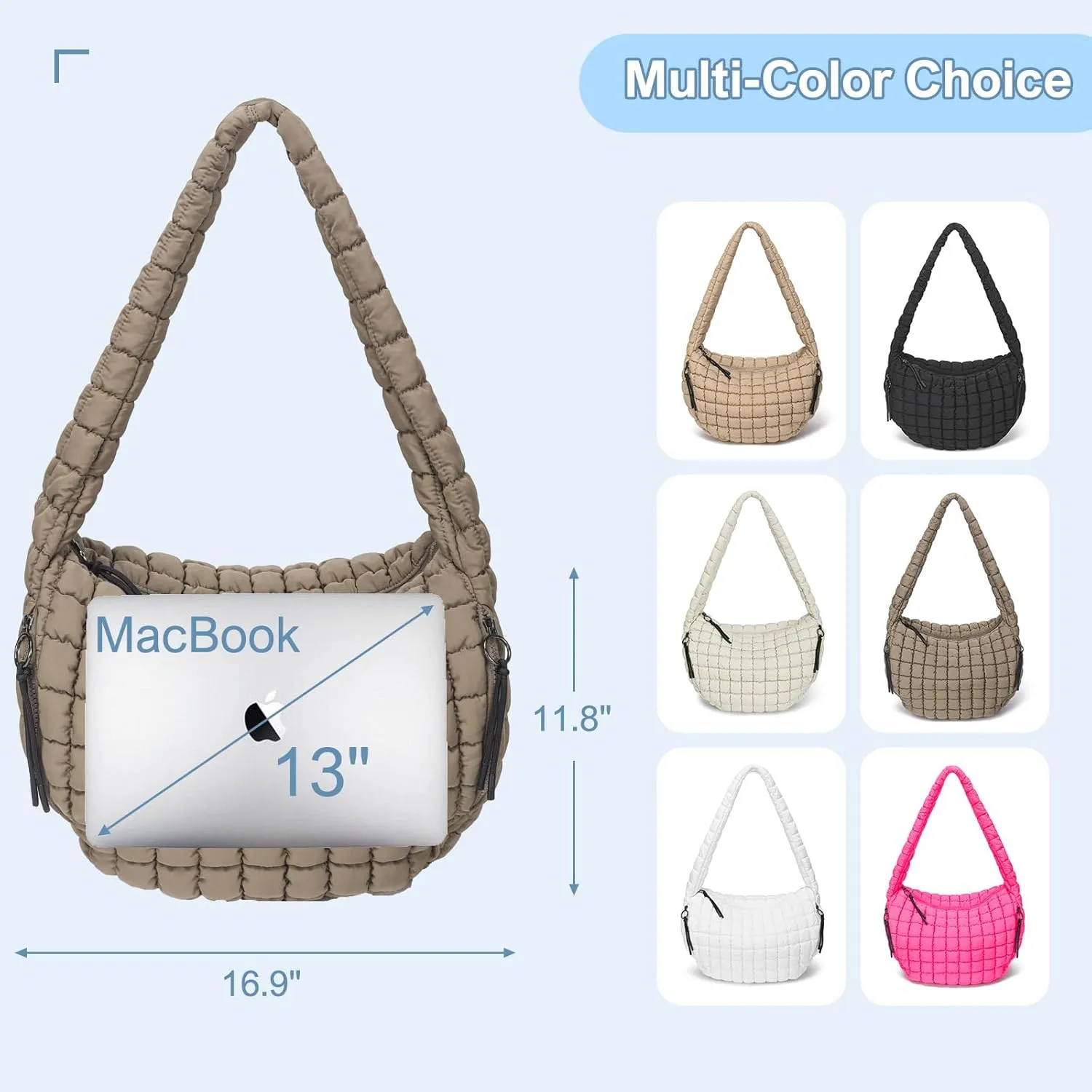 CATMICOO Puffer Tote Bag for Women: Carryall Puff Shoulder Bag for Travel - Lightweight Quilted Bag for Gym
