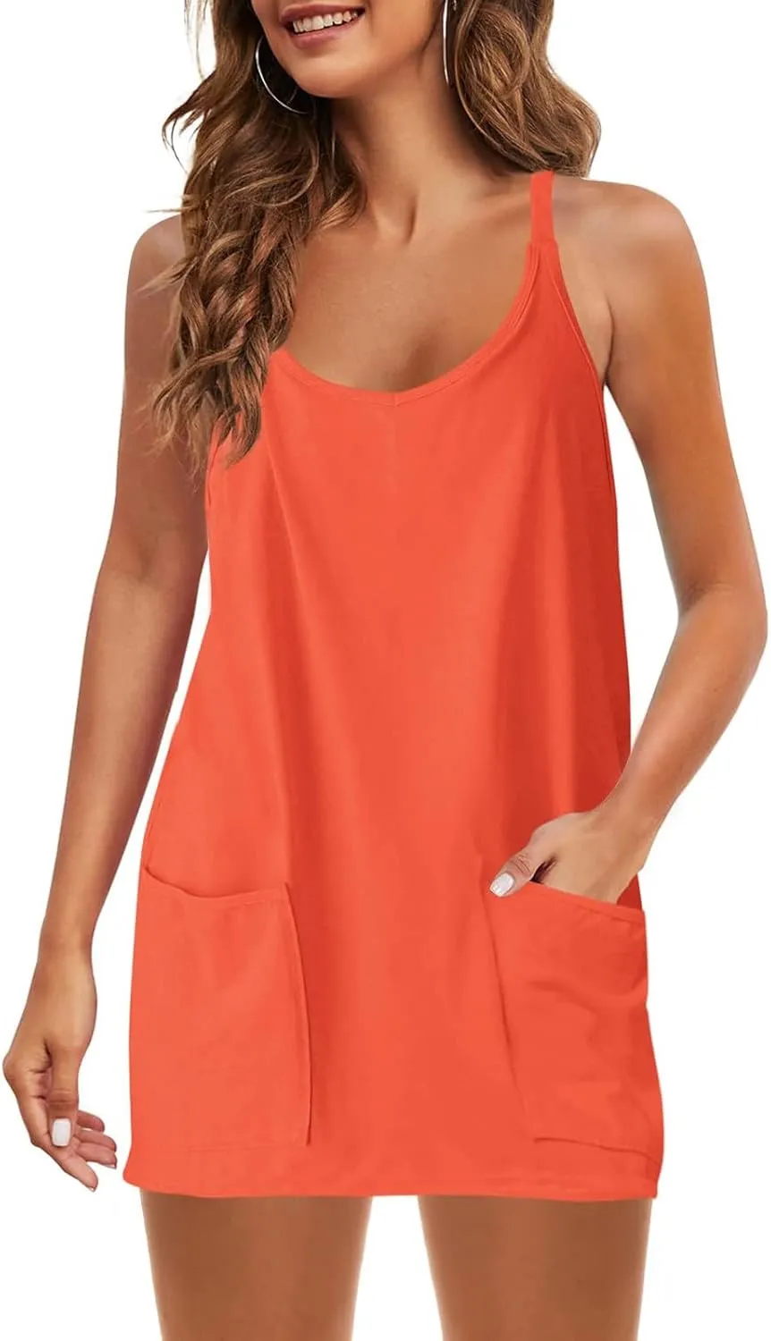 Ceboyel Short Summer Dress for Women Strappy Athletic Romper Hot Shot Mini Dress Workout Onesie Outfits With Pockes 2024