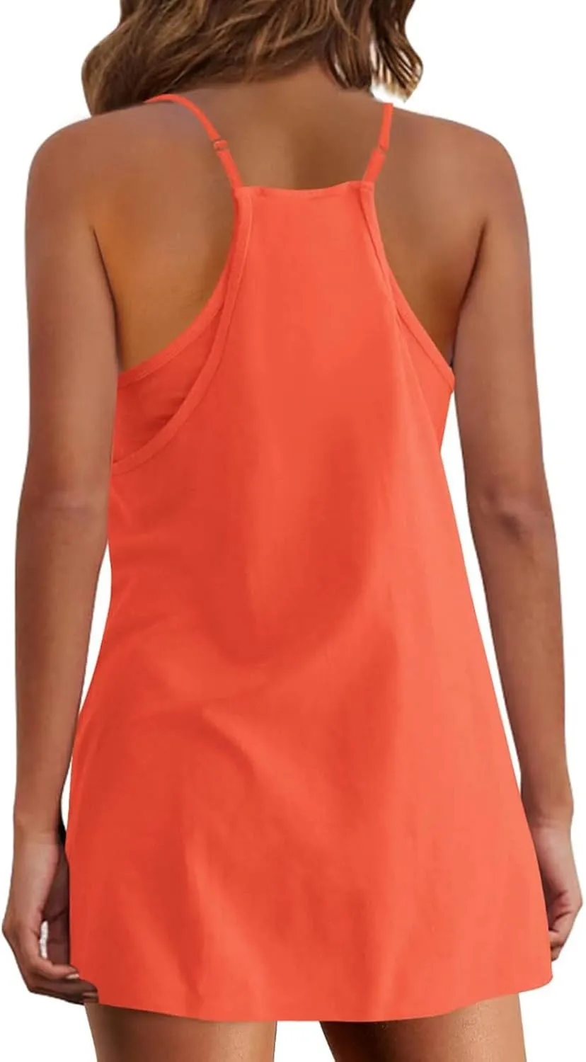 Ceboyel Short Summer Dress for Women Strappy Athletic Romper Hot Shot Mini Dress Workout Onesie Outfits With Pockes 2024