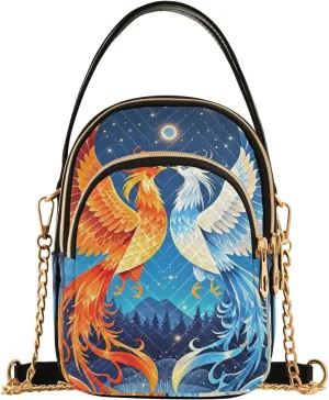 Celestial Phoenixes Night Small Crossbody Bags for Women Quilted Handbags Shoulder Purse Phone Wallet Chain Bag