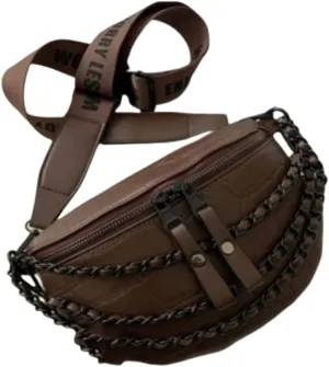 Chain Fanny Pack,Fashion Match Various Styles Of Clothes Bum Bag,Pu Mat Trend Design Belt Bag,Strong Durable Easy Storage Crossbody Bag,Fashionable Wearable Items With Rich Usage Scenarios (brown)