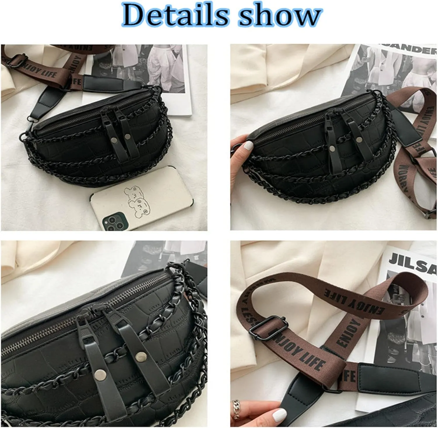 Chain Fanny Pack,Fashion Match Various Styles Of Clothes Bum Bag,Pu Mat Trend Design Belt Bag,Strong Durable Easy Storage Crossbody Bag,Fashionable Wearable Items With Rich Usage Scenarios (brown)
