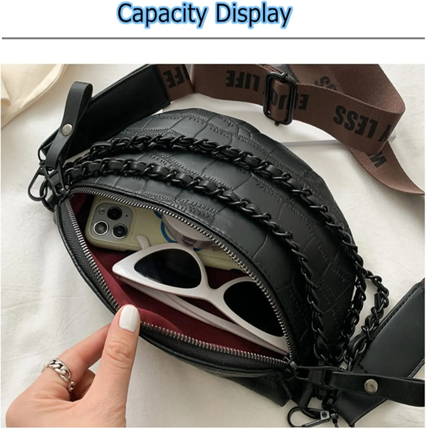 Chain Fanny Pack,Fashion Match Various Styles Of Clothes Bum Bag,Pu Mat Trend Design Belt Bag,Strong Durable Easy Storage Crossbody Bag,Fashionable Wearable Items With Rich Usage Scenarios (brown)