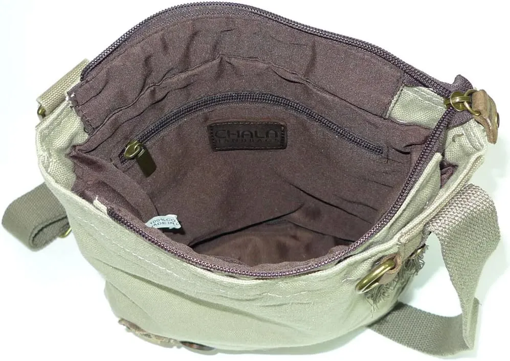 Chala Canvas Cross-body Purse Roomy Messenger (Bag Only) (Sand)
