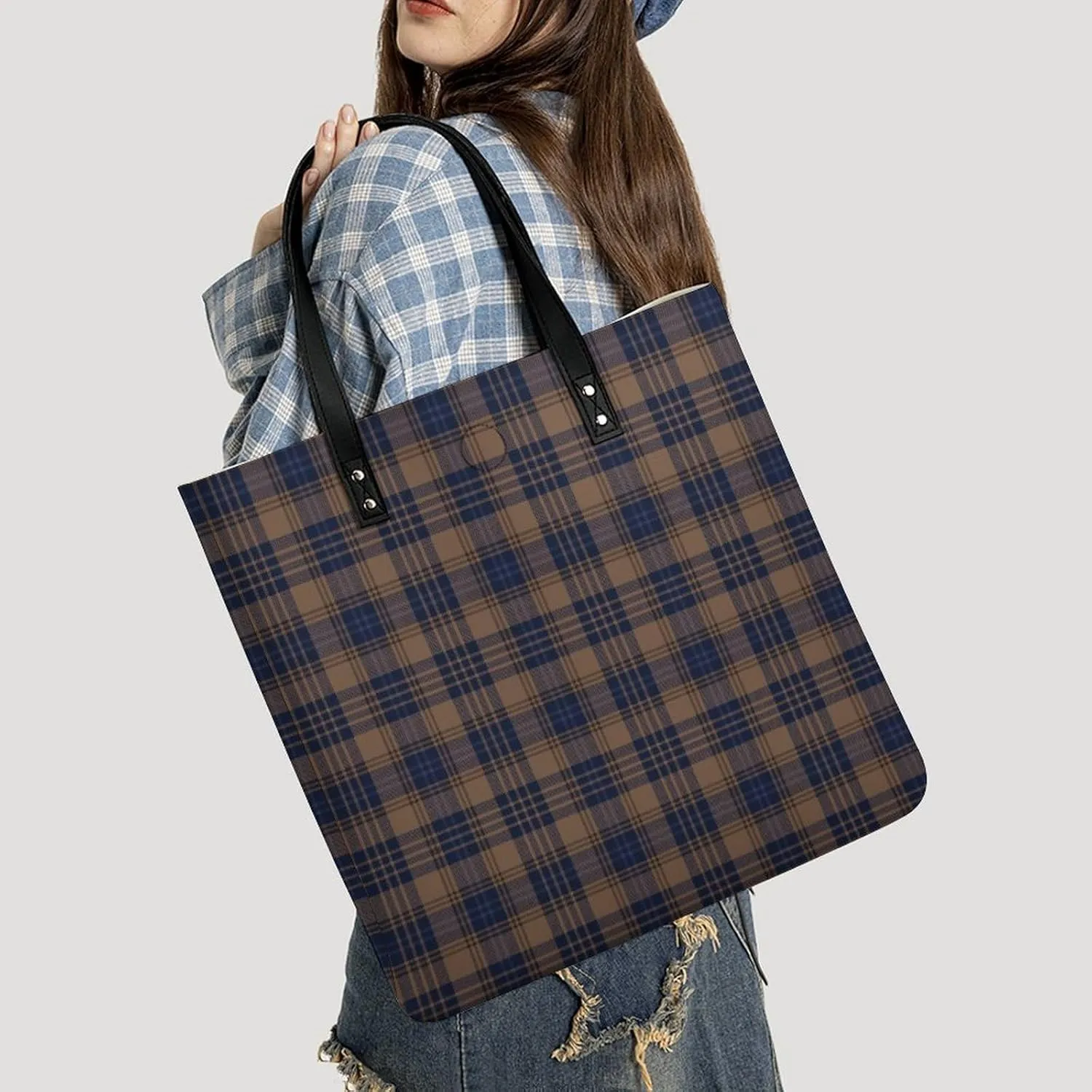 Checkered Black And White Fashionable All Printed Leather Handbag Unisex