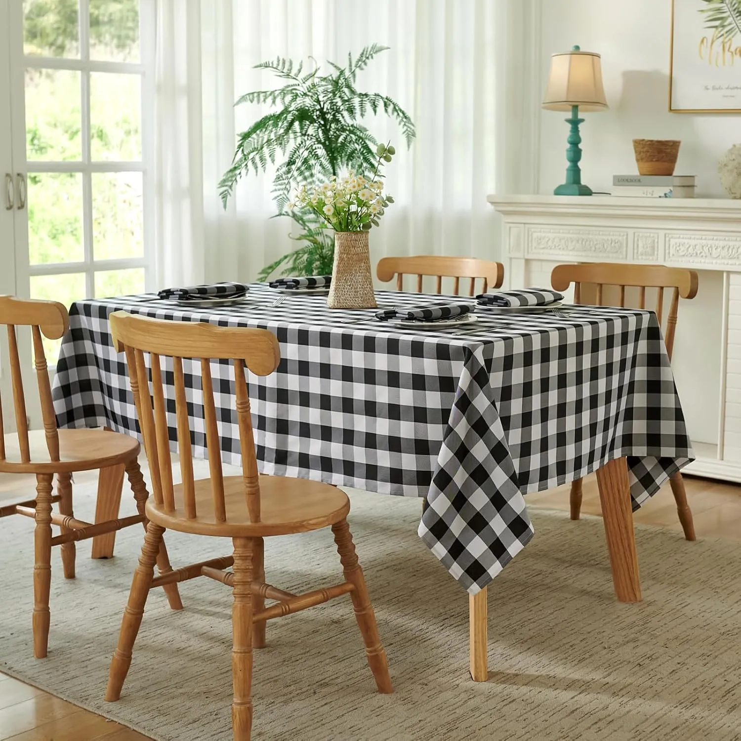 Checkered Tablecloth Rectangle Waterproof Gingham Table Cloth Washable Buffalo Plaid Table Cover Wrinkle Free for Kitchen, Dining and Outdoor Picnic, 60 x 84 Inch, Black and White