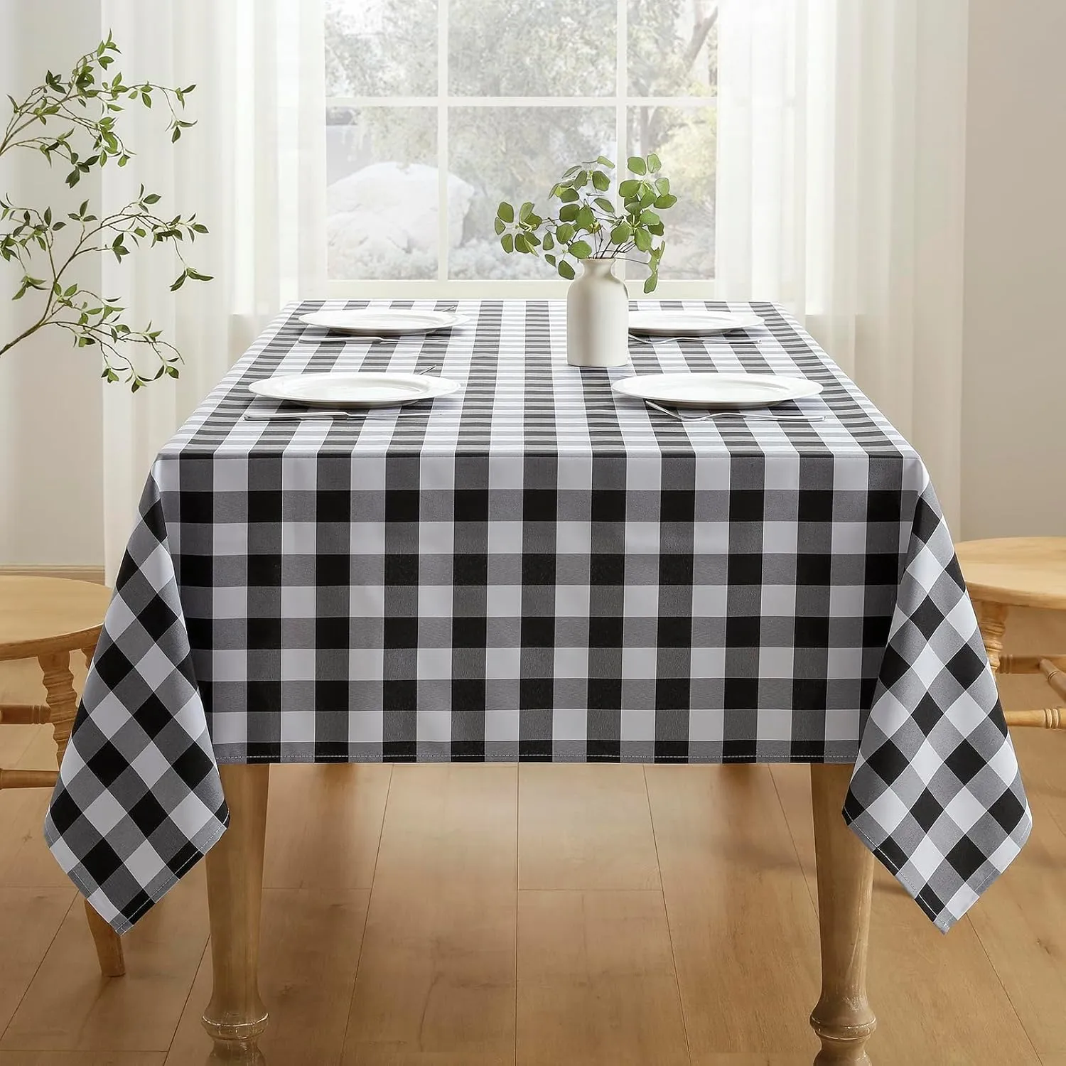 Checkered Tablecloth Rectangle Waterproof Gingham Table Cloth Washable Buffalo Plaid Table Cover Wrinkle Free for Kitchen, Dining and Outdoor Picnic, 60 x 84 Inch, Black and White