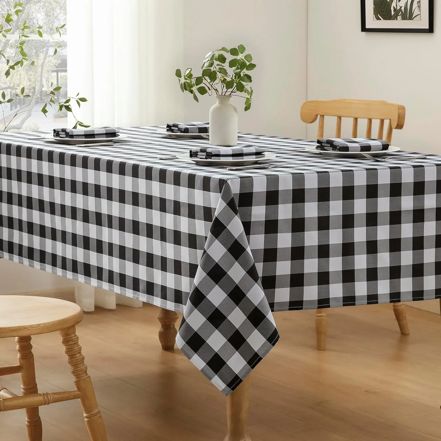 Checkered Tablecloth Rectangle Waterproof Gingham Table Cloth Washable Buffalo Plaid Table Cover Wrinkle Free for Kitchen, Dining and Outdoor Picnic, 60 x 84 Inch, Black and White