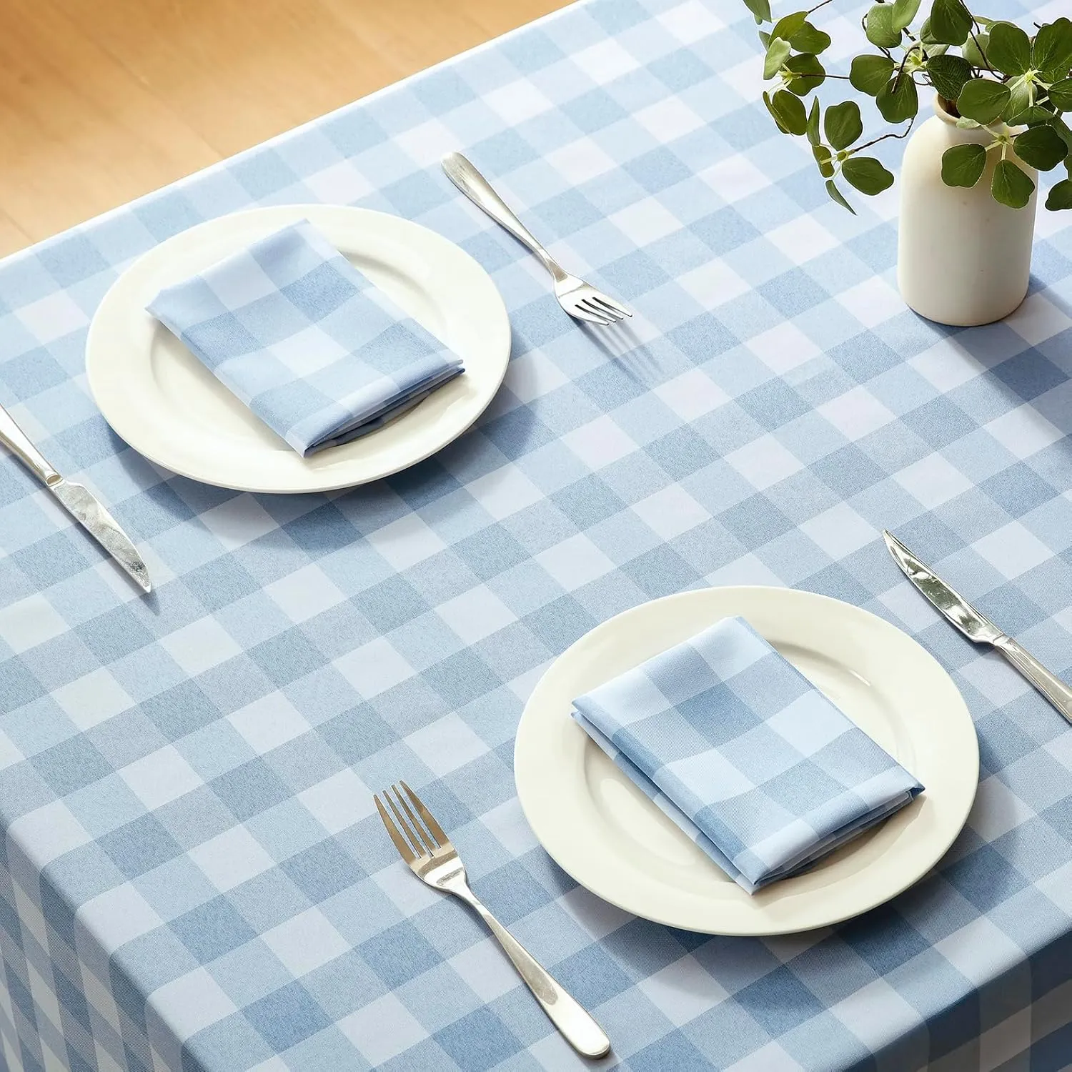 Checkered Tablecloth Rectangle Waterproof Gingham Table Cloth Washable Buffalo Plaid Table Cover Wrinkle Free for Kitchen, Dining and Outdoor Picnic, 60 x 84 Inch, Light Blue and White