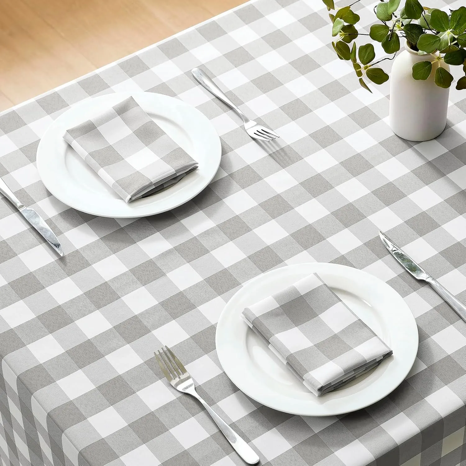 Checkered Tablecloth Rectangle Waterproof Gingham Table Cloth Washable Buffalo Plaid Table Cover Wrinkle Free for Kitchen, Dining and Outdoor Picnic, 60 x 84 Inch, Light Grey and White