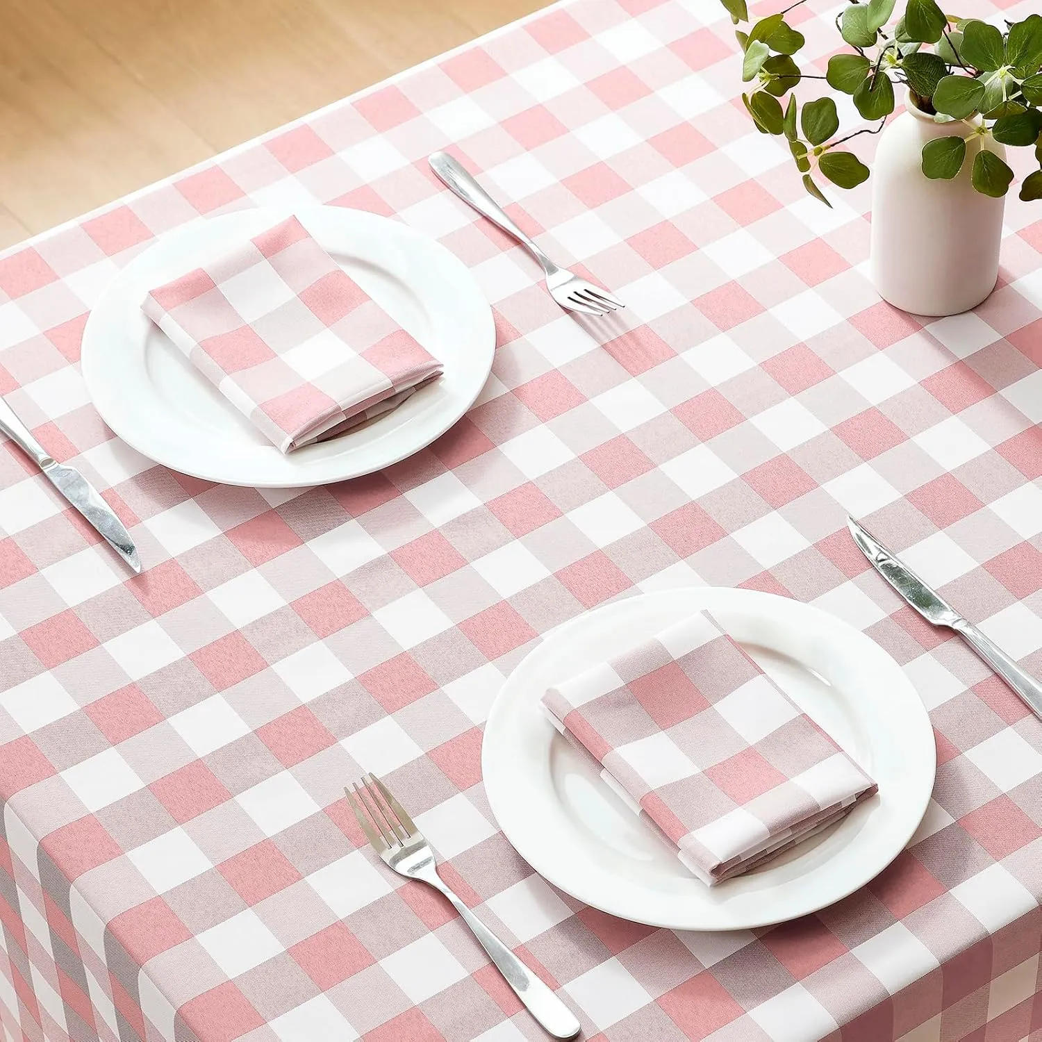 Checkered Tablecloth Rectangle Waterproof Gingham Table Cloth Washable Buffalo Plaid Table Cover Wrinkle Free for Kitchen, Dining and Outdoor Picnic, 60 x 84 Inch, Pink and White
