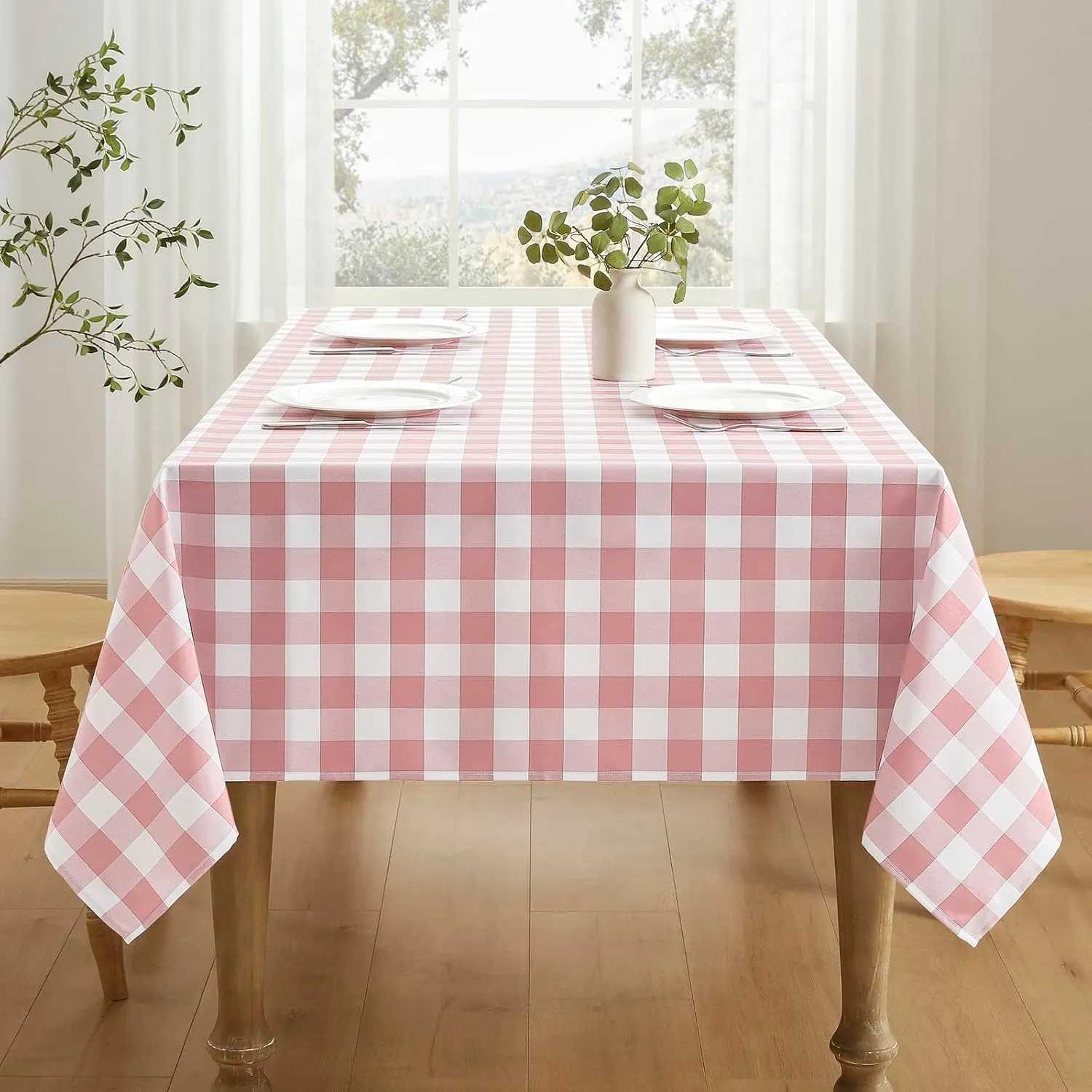 Checkered Tablecloth Rectangle Waterproof Gingham Table Cloth Washable Buffalo Plaid Table Cover Wrinkle Free for Kitchen, Dining and Outdoor Picnic, 60 x 84 Inch, Pink and White