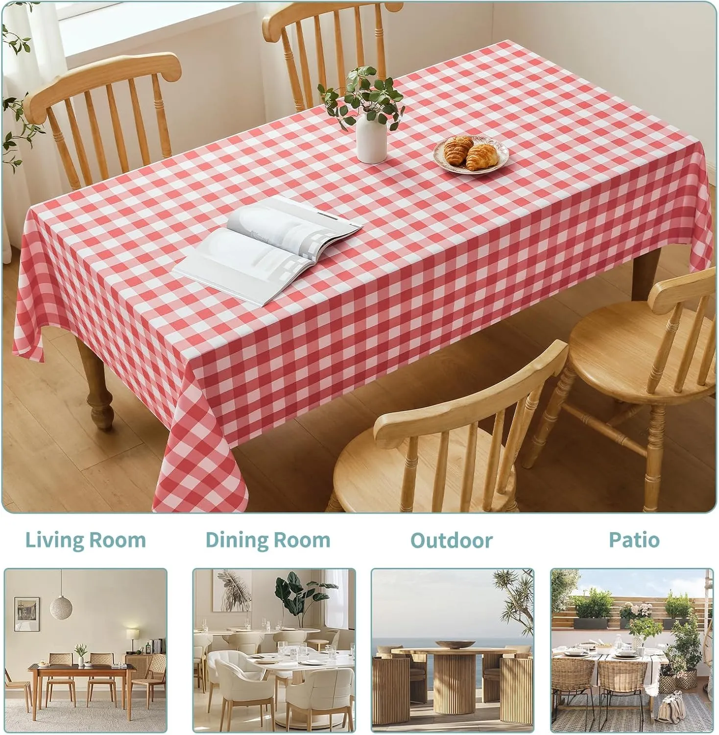 Checkered Tablecloth Rectangle Waterproof Gingham Table Cloth Washable Buffalo Plaid Table Cover Wrinkle Free for Kitchen, Dining and Outdoor Picnic, 60 x 84 Inch, Red and White