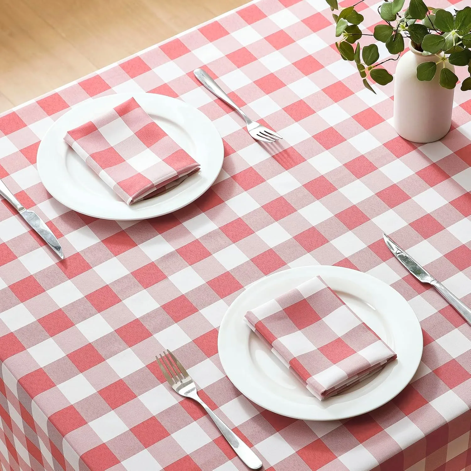 Checkered Tablecloth Rectangle Waterproof Gingham Table Cloth Washable Buffalo Plaid Table Cover Wrinkle Free for Kitchen, Dining and Outdoor Picnic, 60 x 84 Inch, Red and White