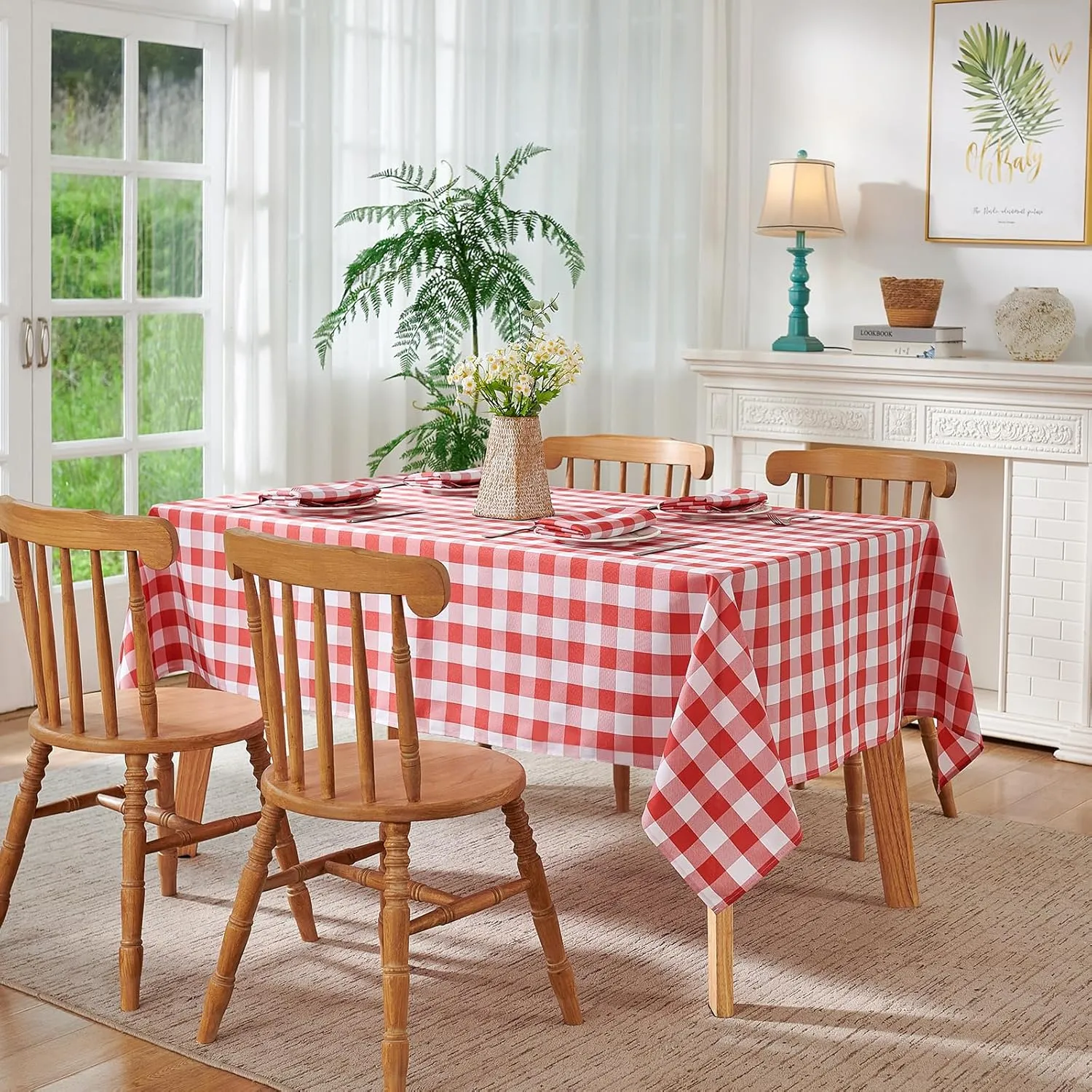 Checkered Tablecloth Rectangle Waterproof Gingham Table Cloth Washable Buffalo Plaid Table Cover Wrinkle Free for Kitchen, Dining and Outdoor Picnic, 60 x 84 Inch, Red and White