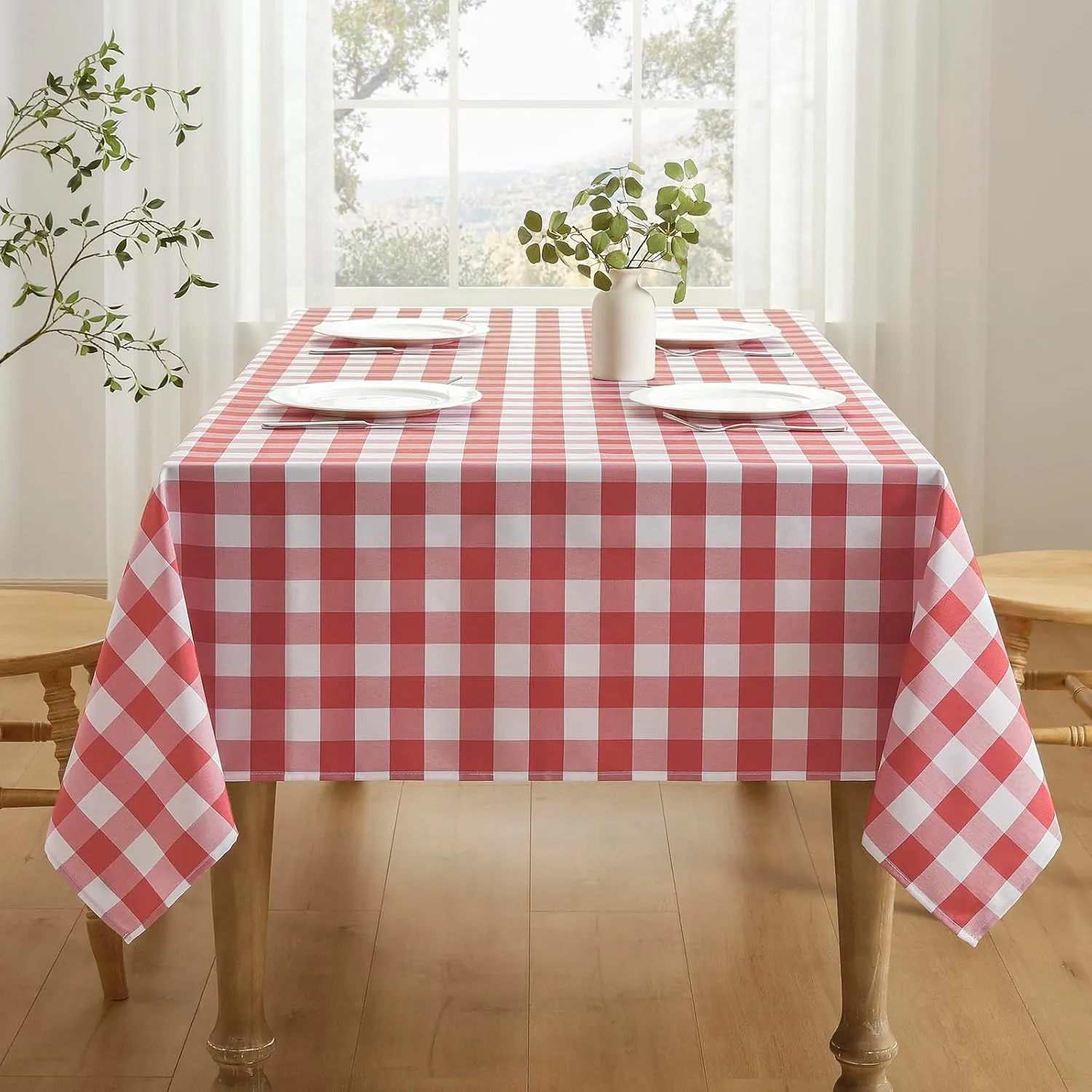 Checkered Tablecloth Rectangle Waterproof Gingham Table Cloth Washable Buffalo Plaid Table Cover Wrinkle Free for Kitchen, Dining and Outdoor Picnic, 60 x 84 Inch, Red and White
