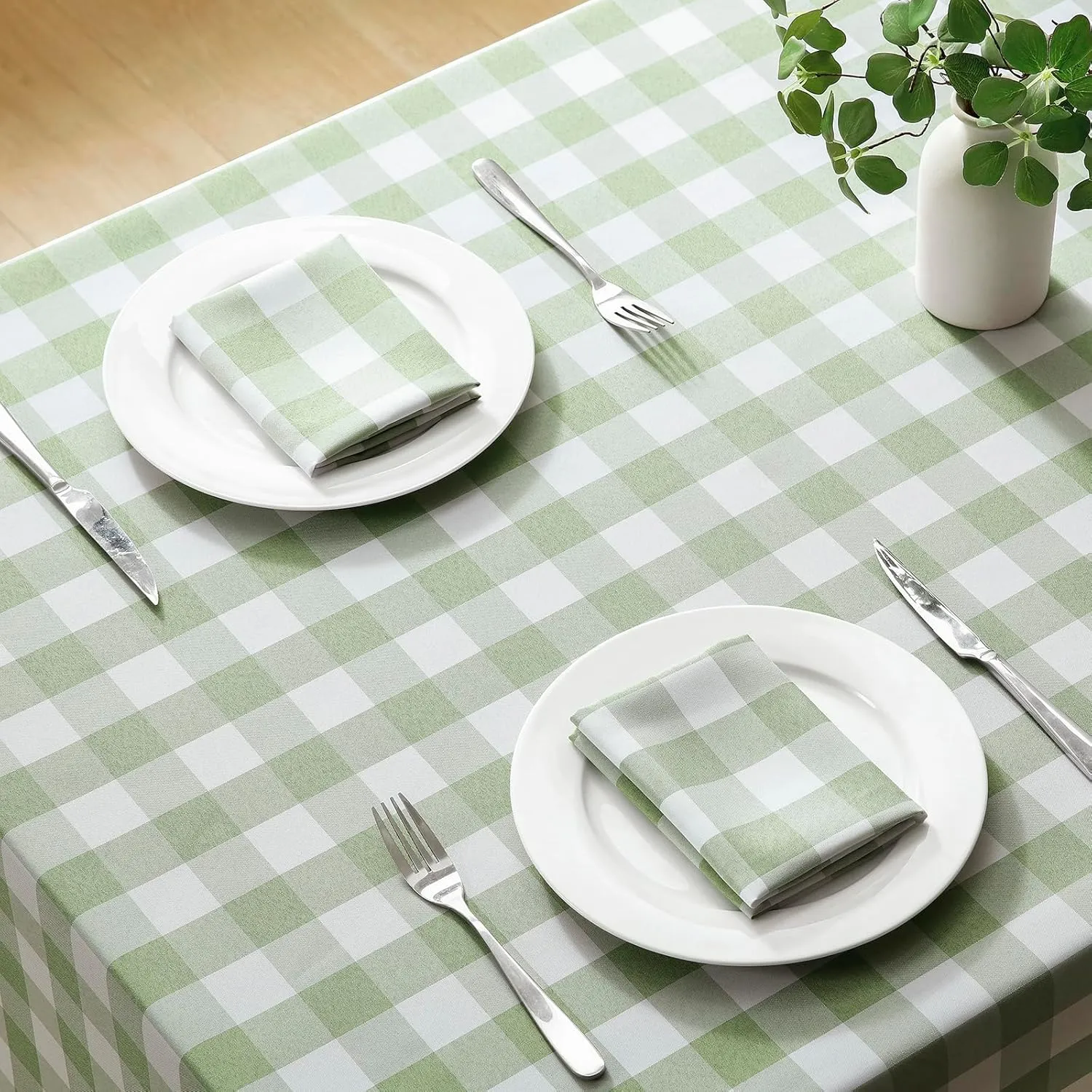 Checkered Tablecloth Rectangle Waterproof Gingham Table Cloth Washable Buffalo Plaid Table Cover Wrinkle Free for Kitchen, Dining and Outdoor Picnic, 60 x 84 Inch, Sage Green and White