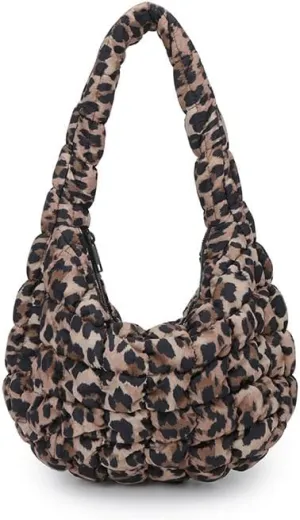 Cheetah Tote Purse for Women, Puffer Leopard Print Shoulder Bag Y2k Purse Puffy Corduroy Hobo Satchel Handbag Punk Bag