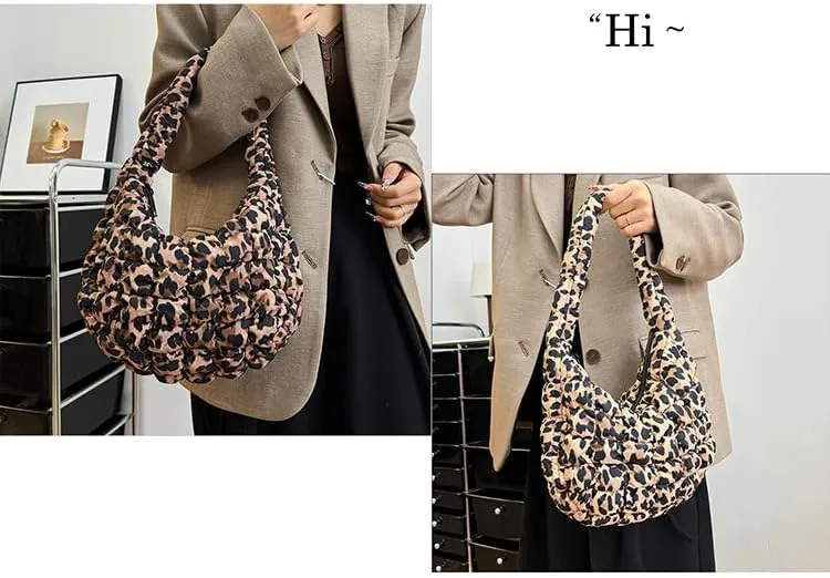 Cheetah Tote Purse for Women, Puffer Leopard Print Shoulder Bag Y2k Purse Puffy Corduroy Hobo Satchel Handbag Punk Bag