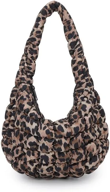 Cheetah Tote Purse for Women, Puffer Leopard Print Shoulder Bag Y2k Purse Puffy Corduroy Hobo Satchel Handbag Punk Bag