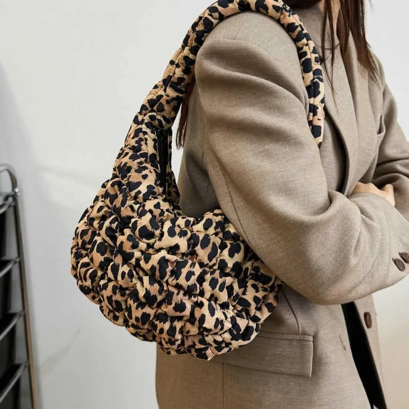 Cheetah Tote Purse for Women, Puffer Leopard Print Shoulder Bag Y2k Purse Puffy Corduroy Hobo Satchel Handbag Punk Bag