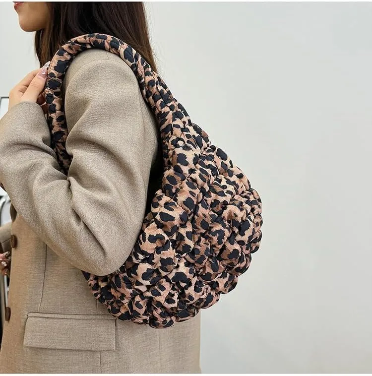 Cheetah Tote Purse for Women, Puffer Leopard Print Shoulder Bag Y2k Purse Puffy Corduroy Hobo Satchel Handbag Punk Bag