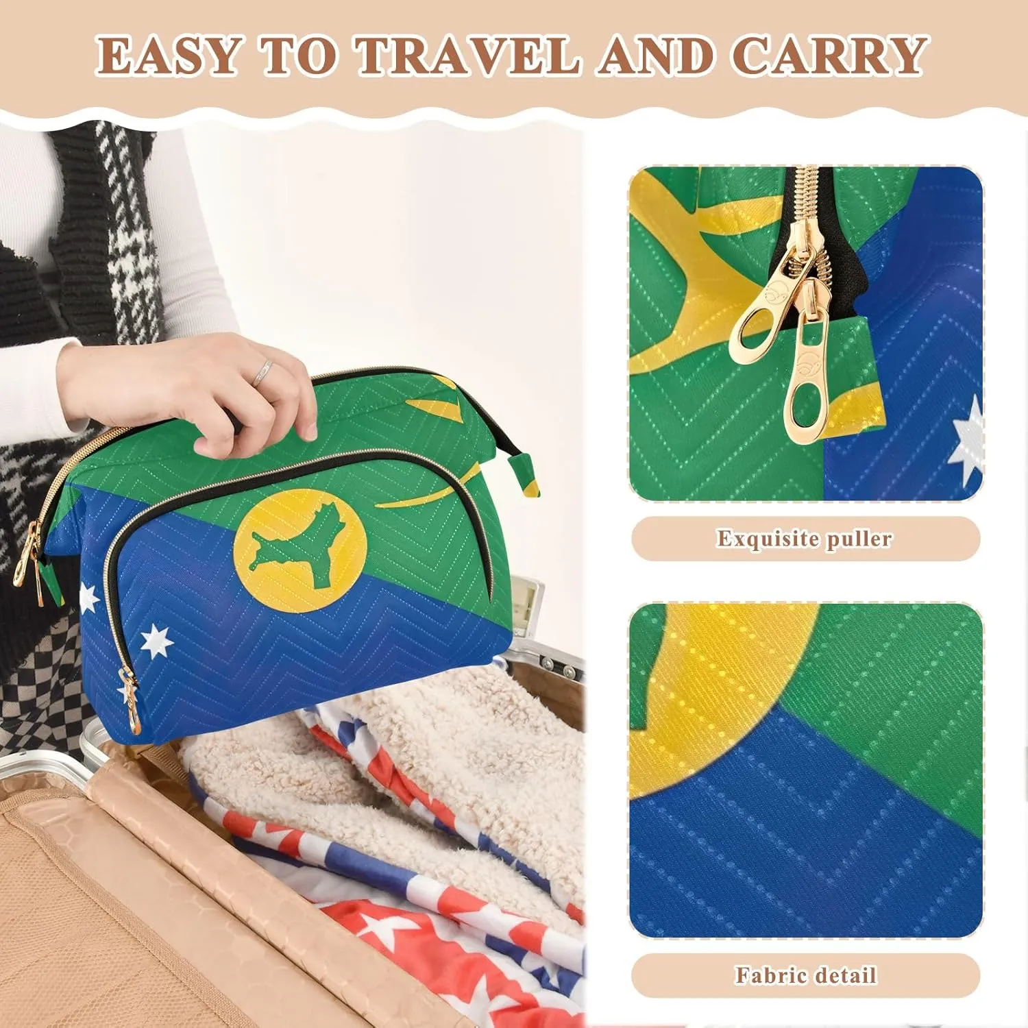 Christmas Island Flag Cosmetic Bags Portable Toiletry Bag Toiletry Bag for Cosmetics Toiletries Accessories
