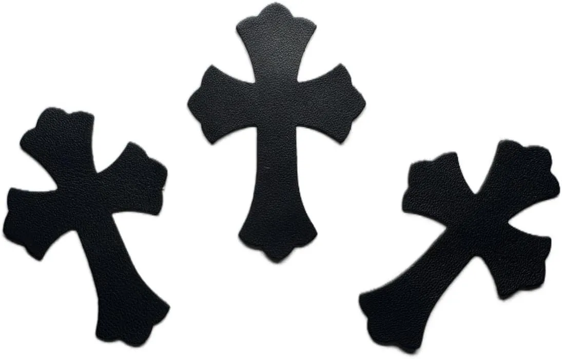 Chrome Hearts Inspired Leather Cross Patches, 10pcs, DIY Craft Pieces (Black, Small)