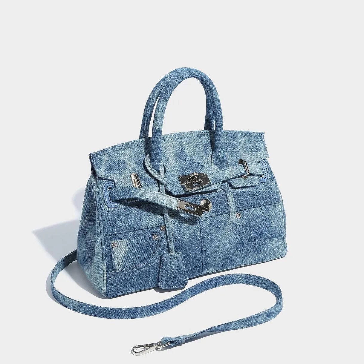 Classic Blue Denim Jeans Pants Purse Underarm Satchel Handbag For Women, New Ladies Fashion Shoulder Bags