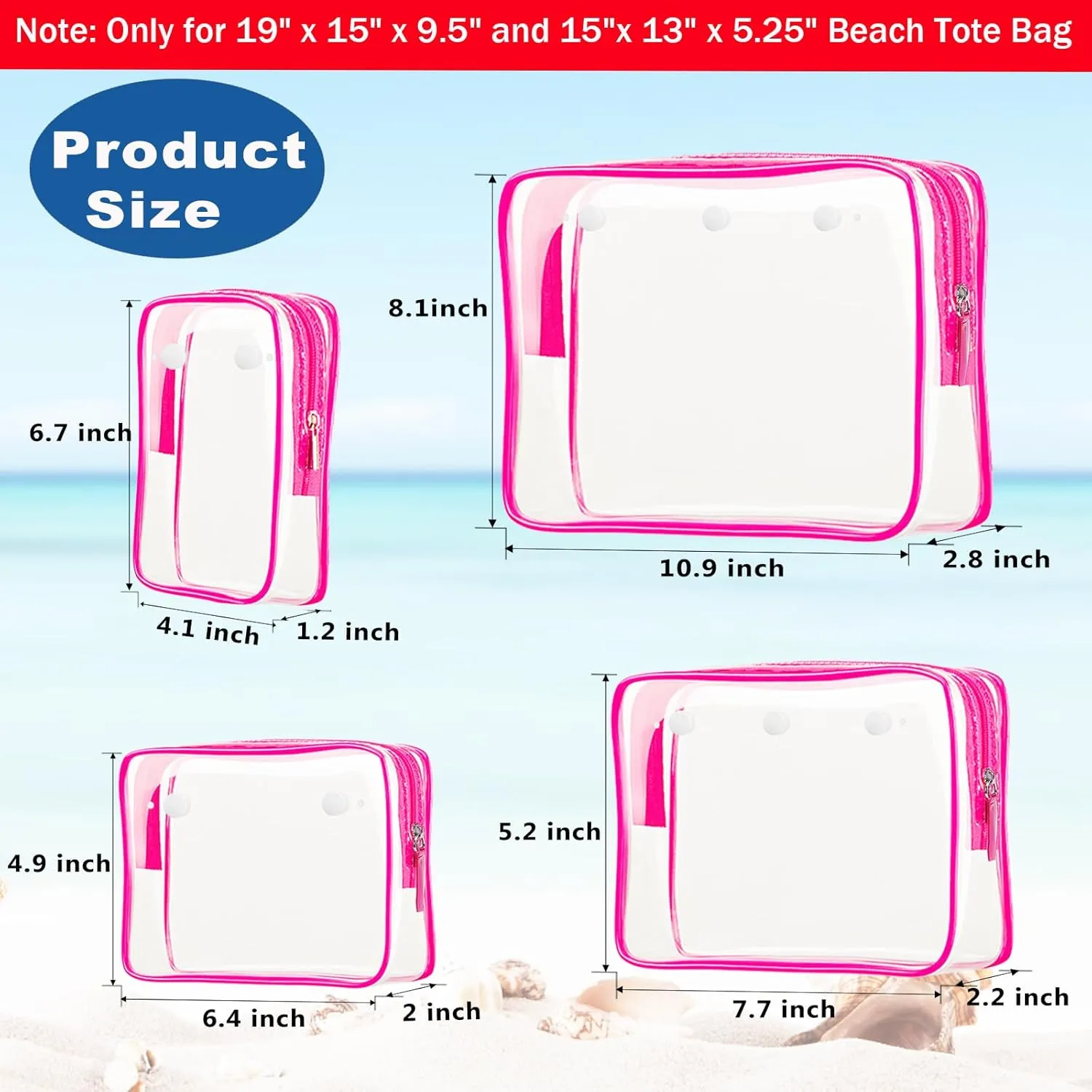 Clear Insert Bag Accessories for Beach Tote Bag, Clear Travel Storage Inner Pouch for Cosmetic, Toiletry & Makeup Brush Organizer Divider