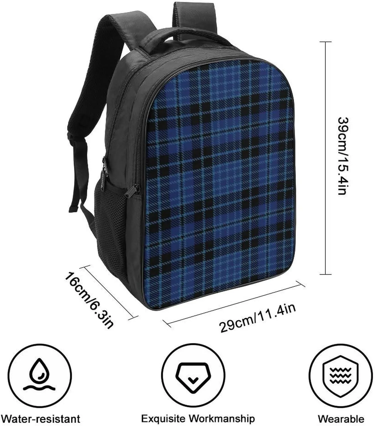 Clergy Blue Black White Double Compartment Large Capacity Backpack Unisex