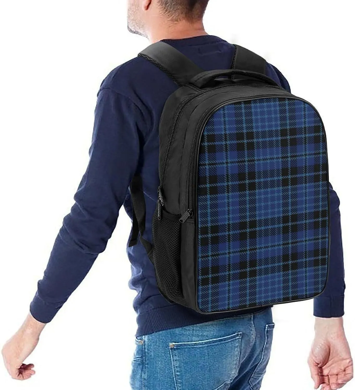 Clergy Blue Black White Double Compartment Large Capacity Backpack Unisex