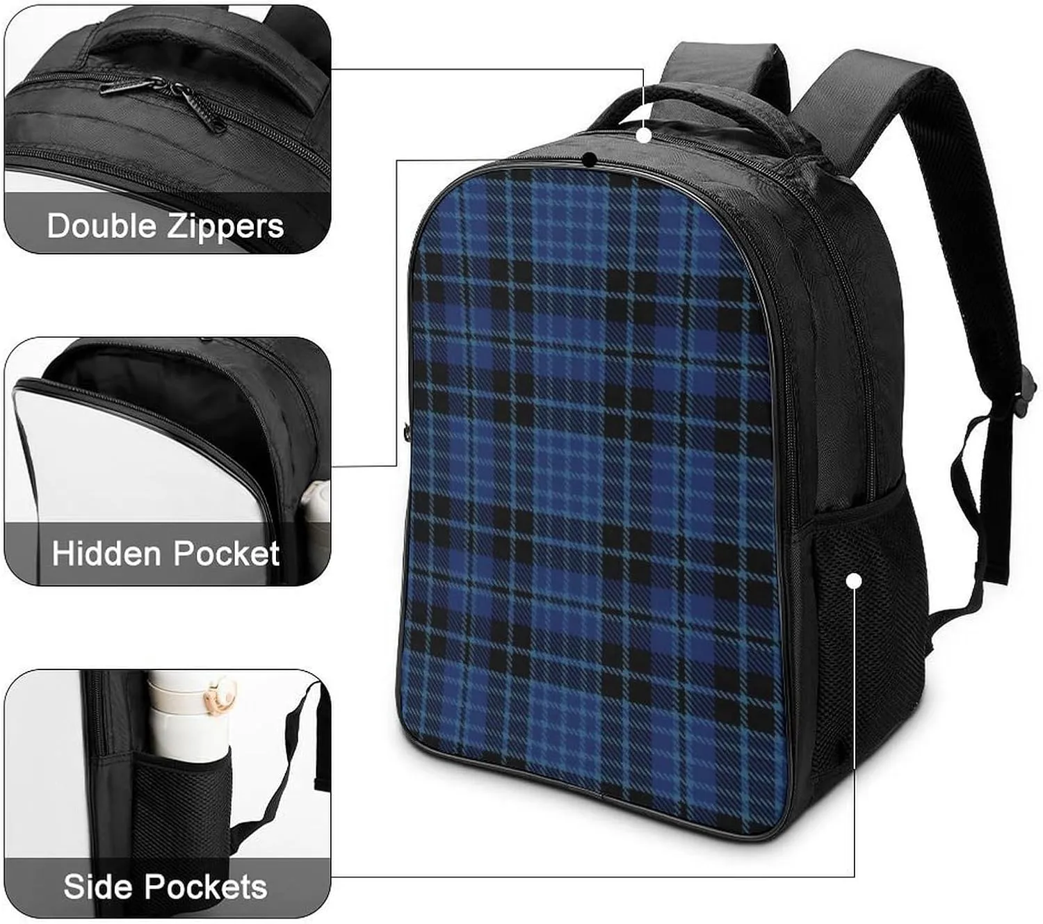 Clergy Blue Black White Double Compartment Large Capacity Backpack Unisex