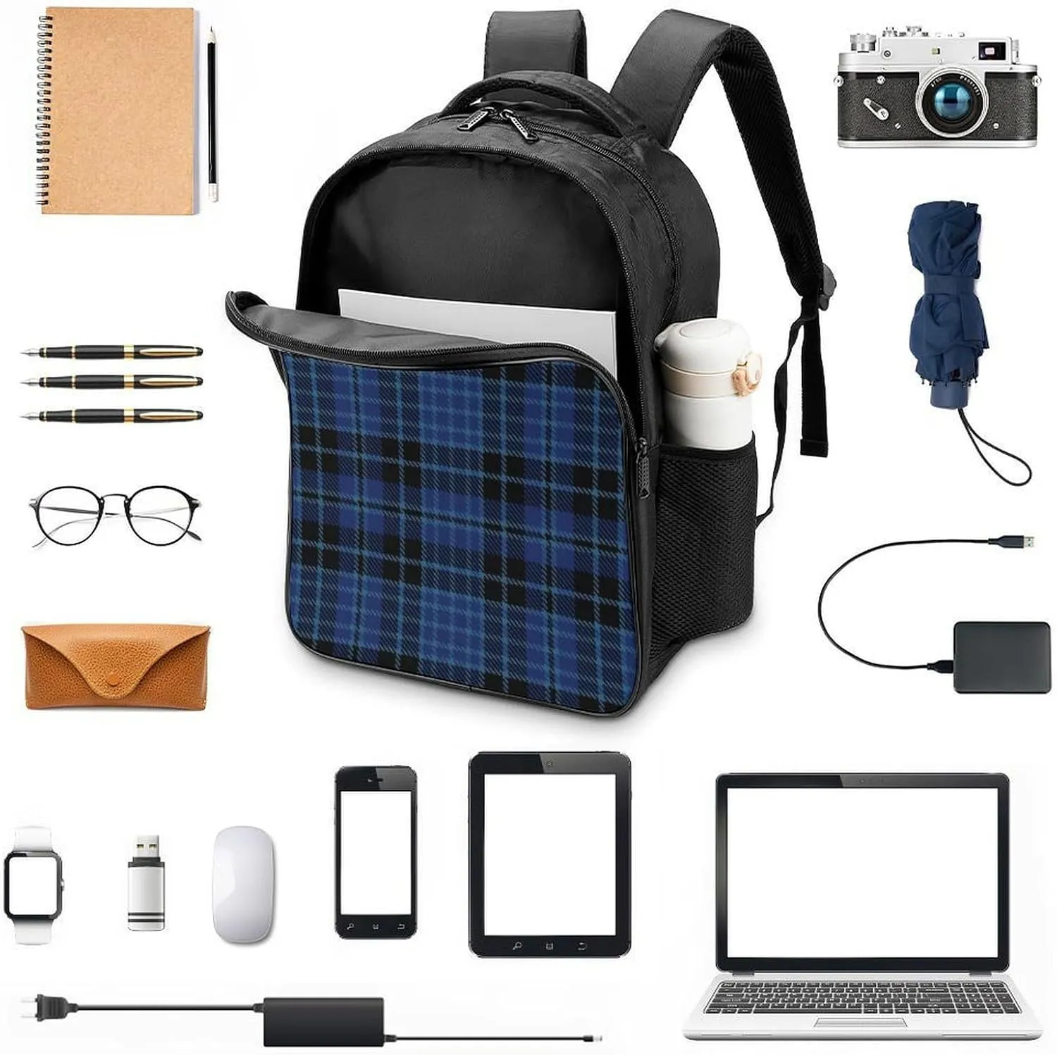 Clergy Blue Black White Double Compartment Large Capacity Backpack Unisex