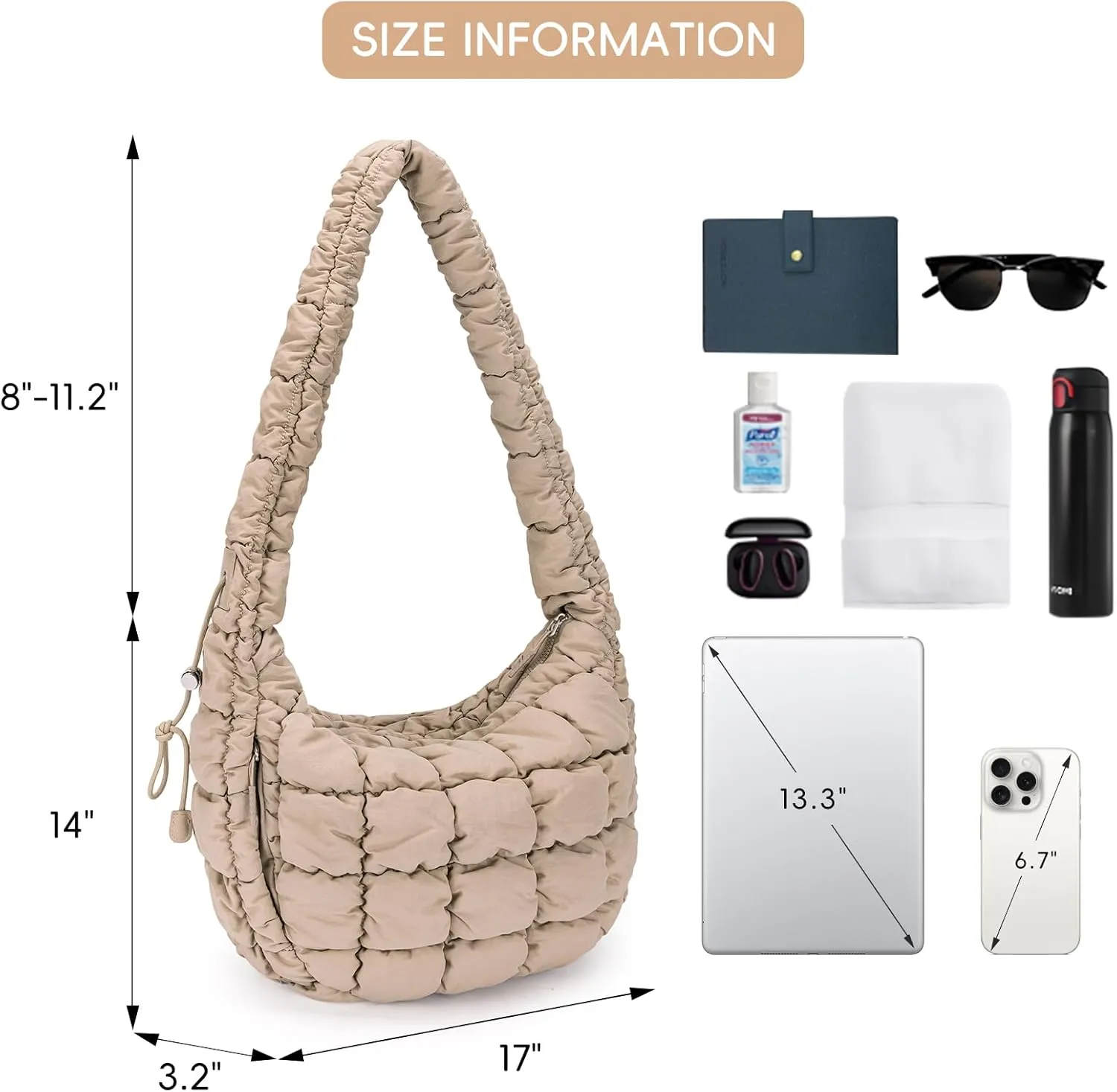 CLUCI Puffer Tote Bag for Women, Large Lightweight Quilted Carryall, Paddin Puffy Crossbody Purse Soft Hobo Shoulder Handbags