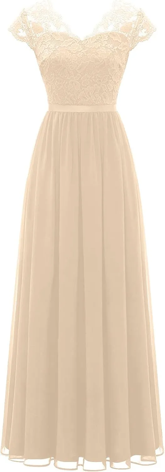 Cocktail Dresses for Women V-Neck Sleeveless Lace Waisted Maxi Dress Summer Casual Wedding Guest Sundress