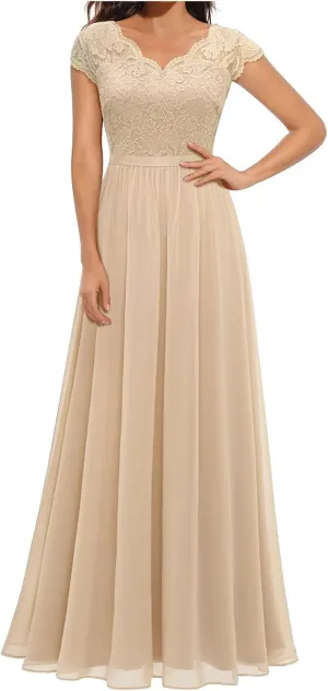 Cocktail Dresses for Women V-Neck Sleeveless Lace Waisted Maxi Dress Summer Casual Wedding Guest Sundress